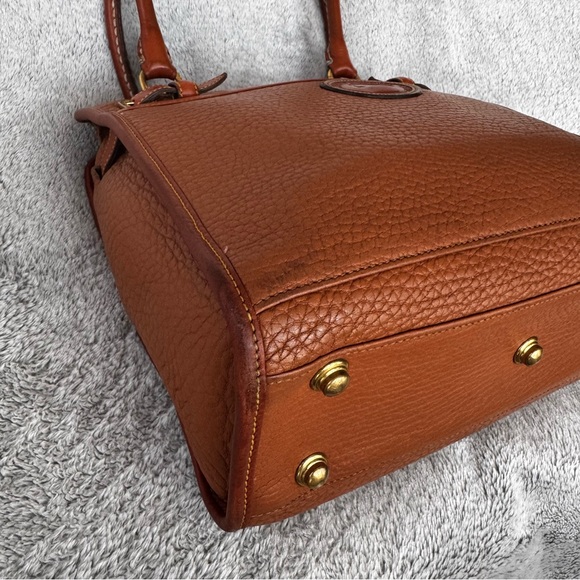 90s VINTAGE Dooney & Bourke Clean AWL Zip Top Satchel British Tan – MADE IN USA - Picture 15 of 16